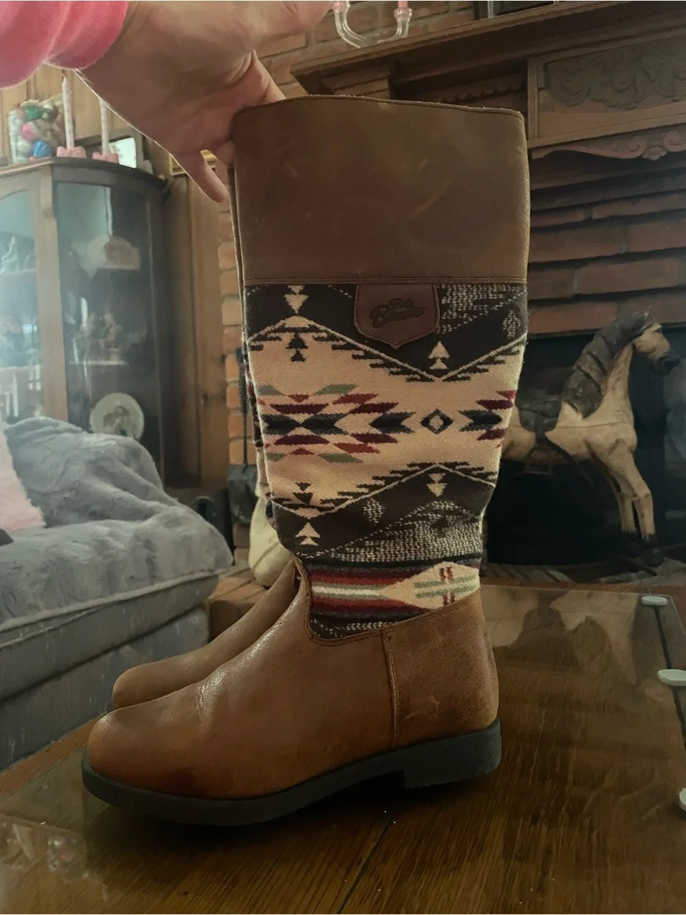 Brown Leather & Aztec Knit Mid-Calf (6) - Picture 4 of 15